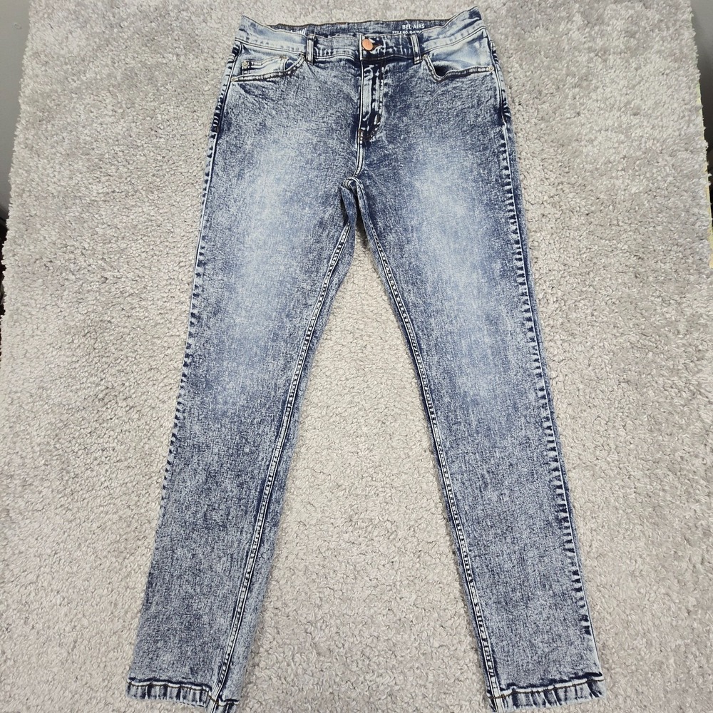Mugsy Jeans Mens Bel Air Tapered Denim Size 34x34 (fits 32x33) Stretch Acid Wash